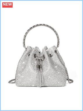 Crystal Rhinestone Evening Clutch Sparkly Handbag Tassel Drawstring Bag
